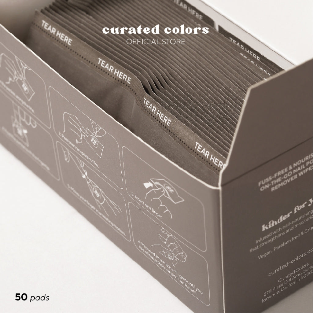 Curated Colors Cuco Non-Acetone Based Insta Vanish Wipes 50 pads | Nail Polish Remover