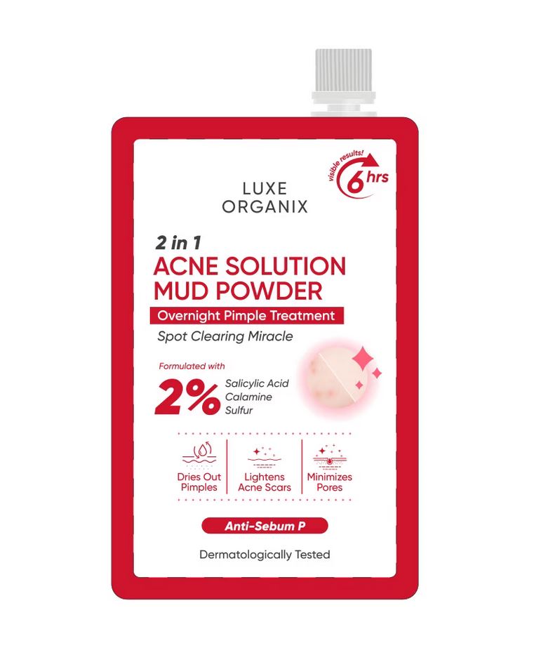 Luxe Organix 2 in 1 Acne Solution Mud Powder Overnight Pimple Treatment 9g