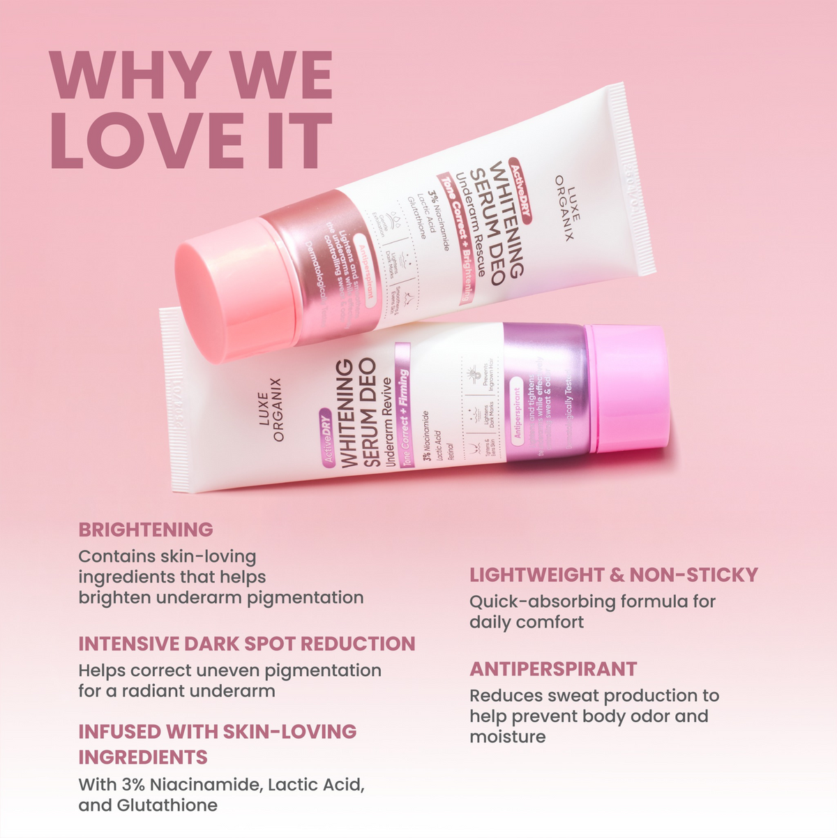 Luxe Organix ActiveDRY Whitening Serum Deo Underarm Rescue Antiperspir Luxe Organix ActiveDRY Whitening Serum Deo Underarm Rescue Antiperspir