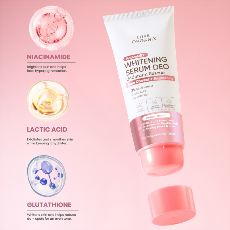 Luxe Organix ActiveDRY Whitening Serum Deo Underarm Rescue Antiperspirant Tone Correct + Brightening 50g