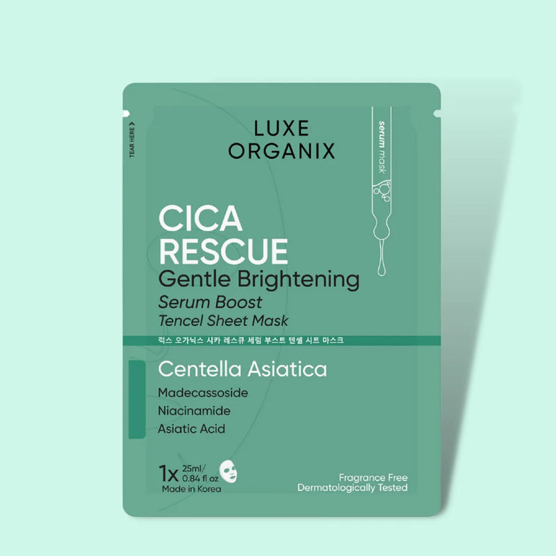 Luxe Organix Cica Gentle Brightening Serum Boost Tencel Sheet Mask 1pc