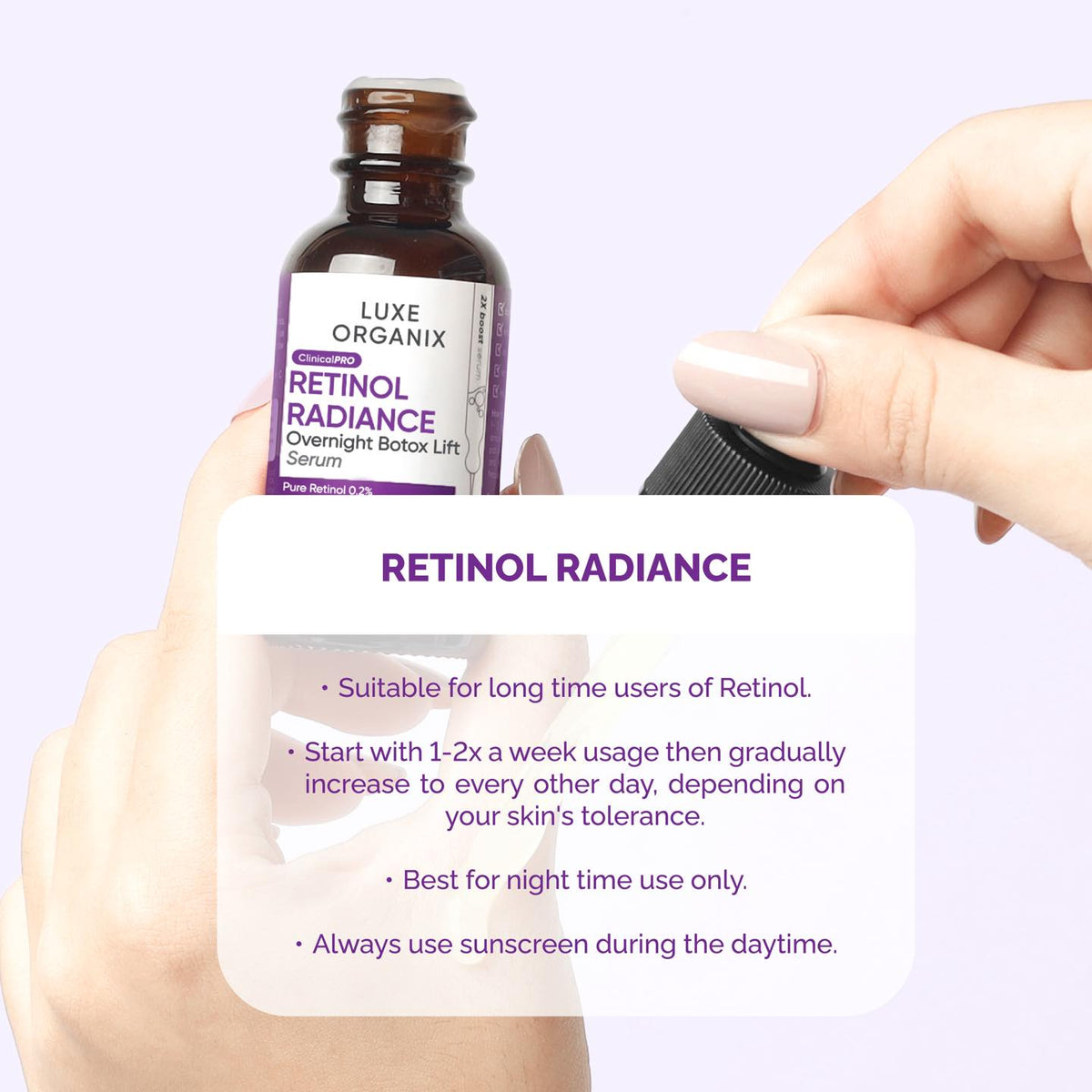 Luxe Organix ClinicalPRO Retinol Radiance Overnight Botox Lift Serum 3