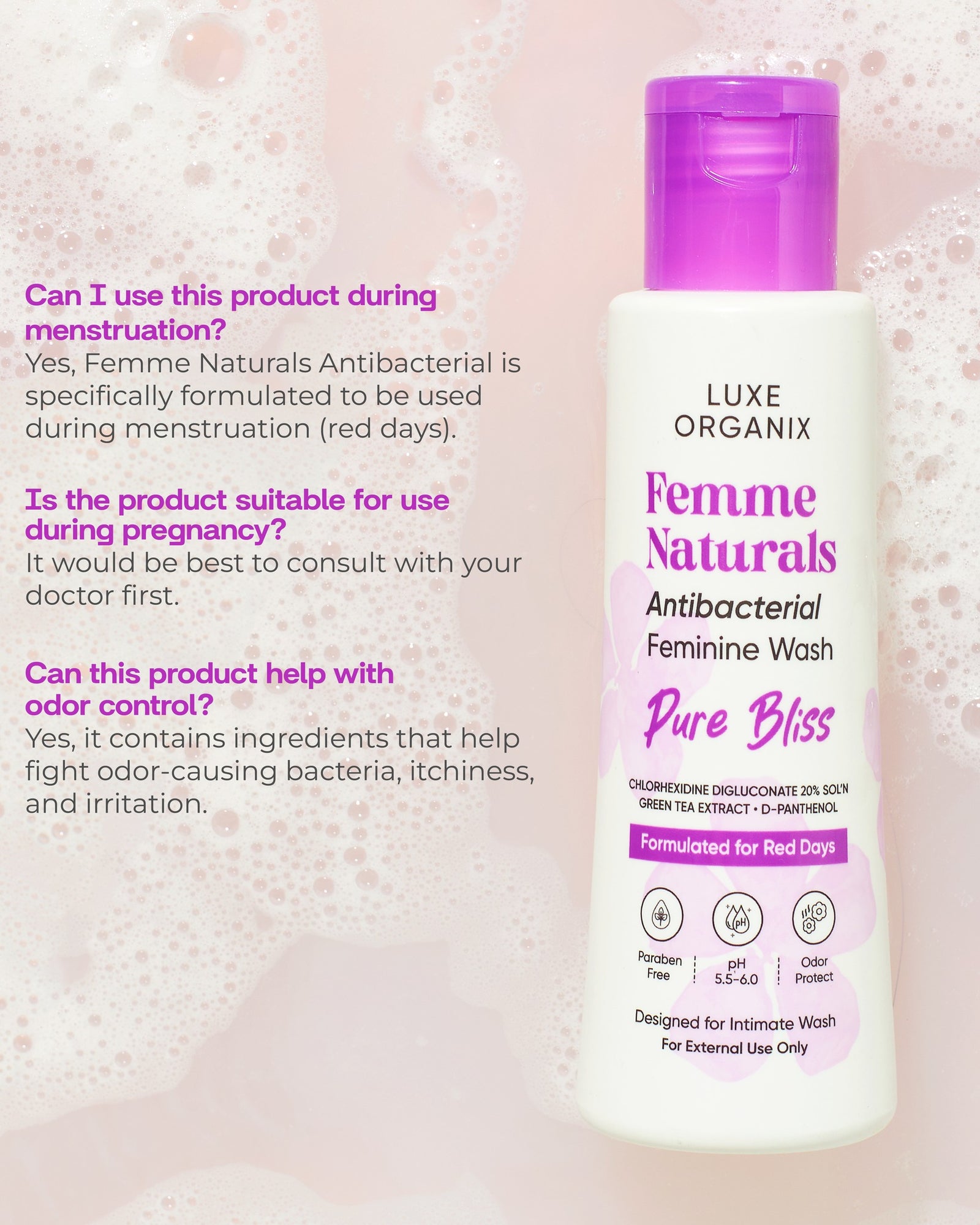 Luxe Organix Femme Naturals Antibacterial Feminine Wash Pure Bliss 120ml | Intimate Wash Luxe Organix Femme Naturals Antibacterial Feminine Wash Pure Bliss 120ml | Intimate Wash