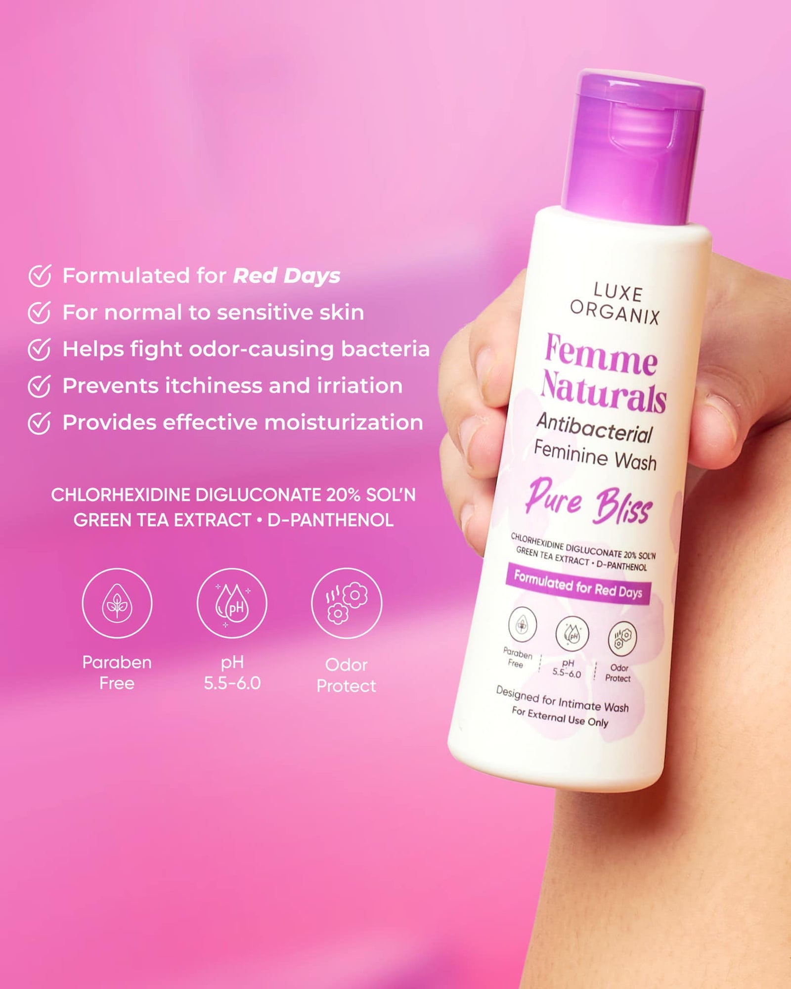 Luxe Organix Femme Naturals Antibacterial Feminine Wash Pure Bliss 120ml | Intimate Wash Luxe Organix Femme Naturals Antibacterial Feminine Wash Pure Bliss 120ml | Intimate Wash