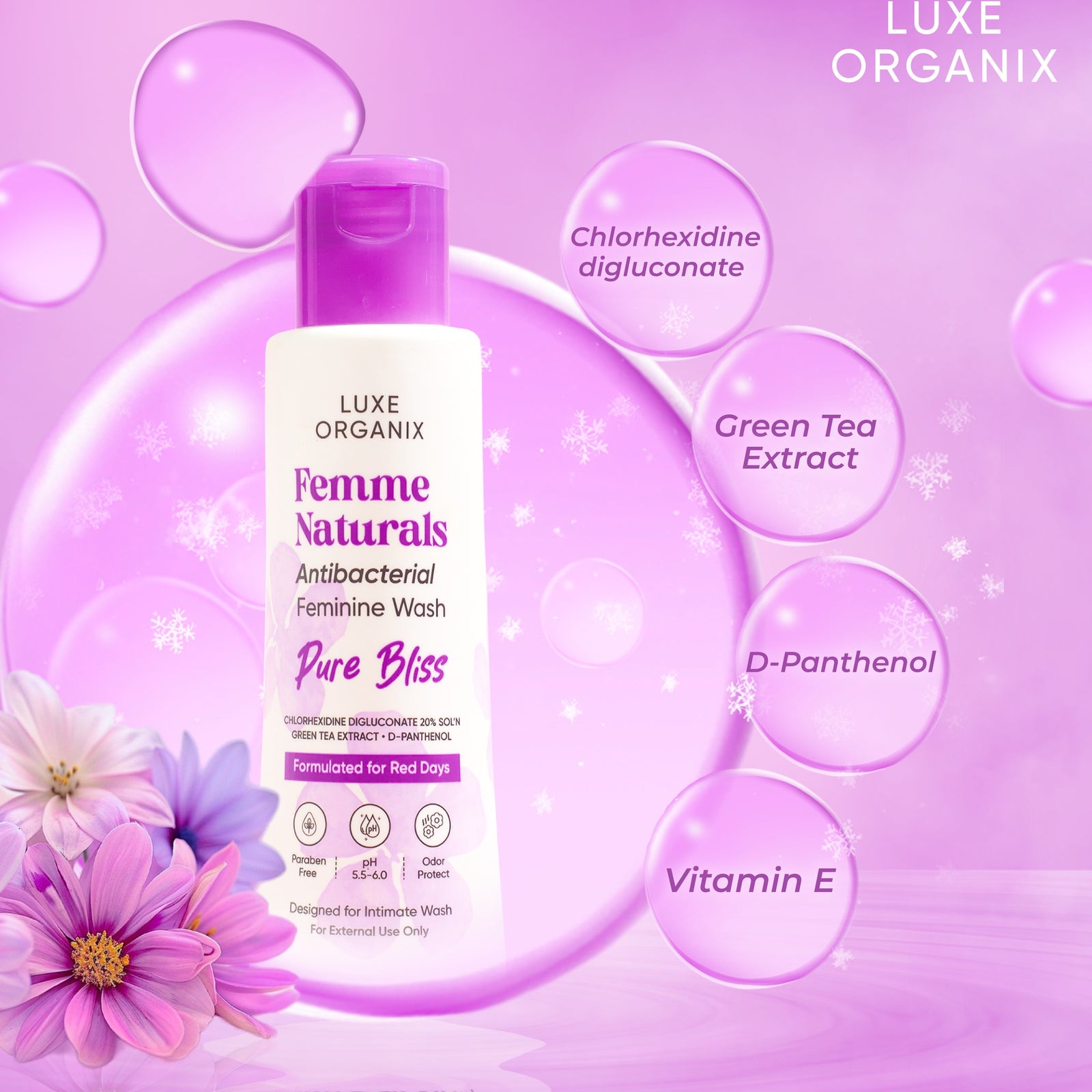 Luxe Organix Femme Naturals Antibacterial Feminine Wash Pure Bliss 120ml | Intimate Wash Luxe Organix Femme Naturals Antibacterial Feminine Wash Pure Bliss 120ml | Intimate Wash