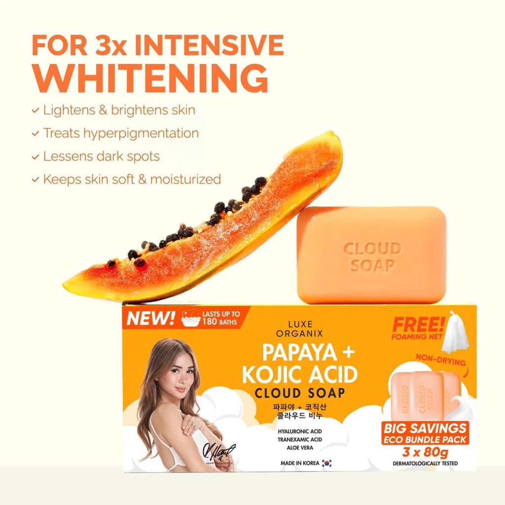 Luxe Organix Papaya + Kojic Acid Cloud Soap Eco Bundle Pack 3pcs x 80g | Soap Luxe Organix Papaya + Kojic Acid Cloud Soap Eco Bundle Pack 3pcs x 80g | Soap