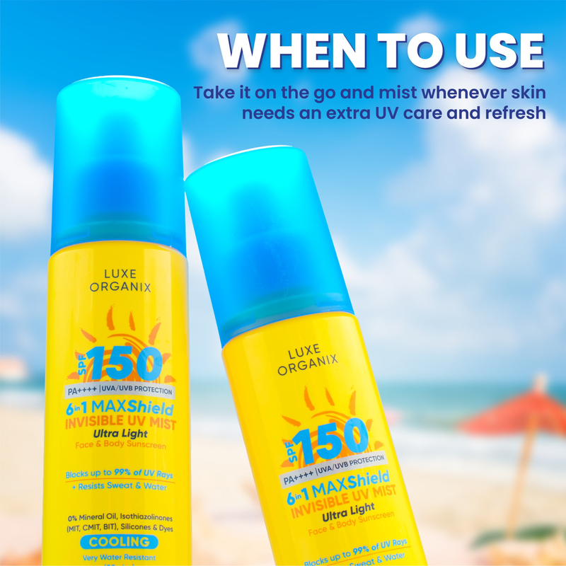 Luxe Organix SPF150 6In1 MAXShield Invisible UV Mist Ultra Light Face and Body Sunscreen 90ml