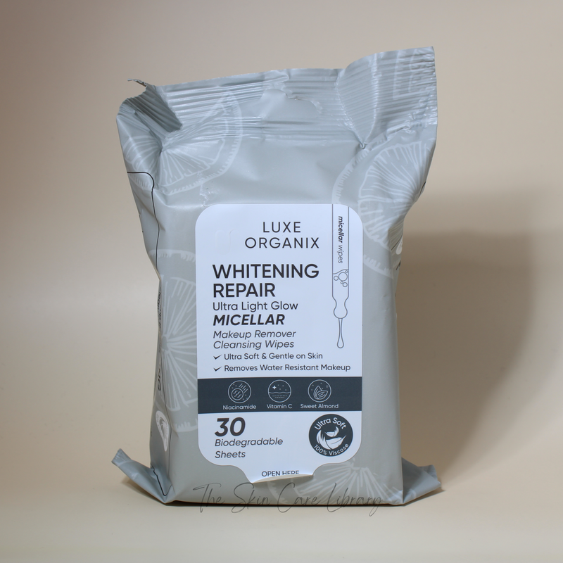 Luxe Organix Whitening Repair Ultra Light Glow Micellar Makeup Remover Cleansing Wipes 30 Sheets