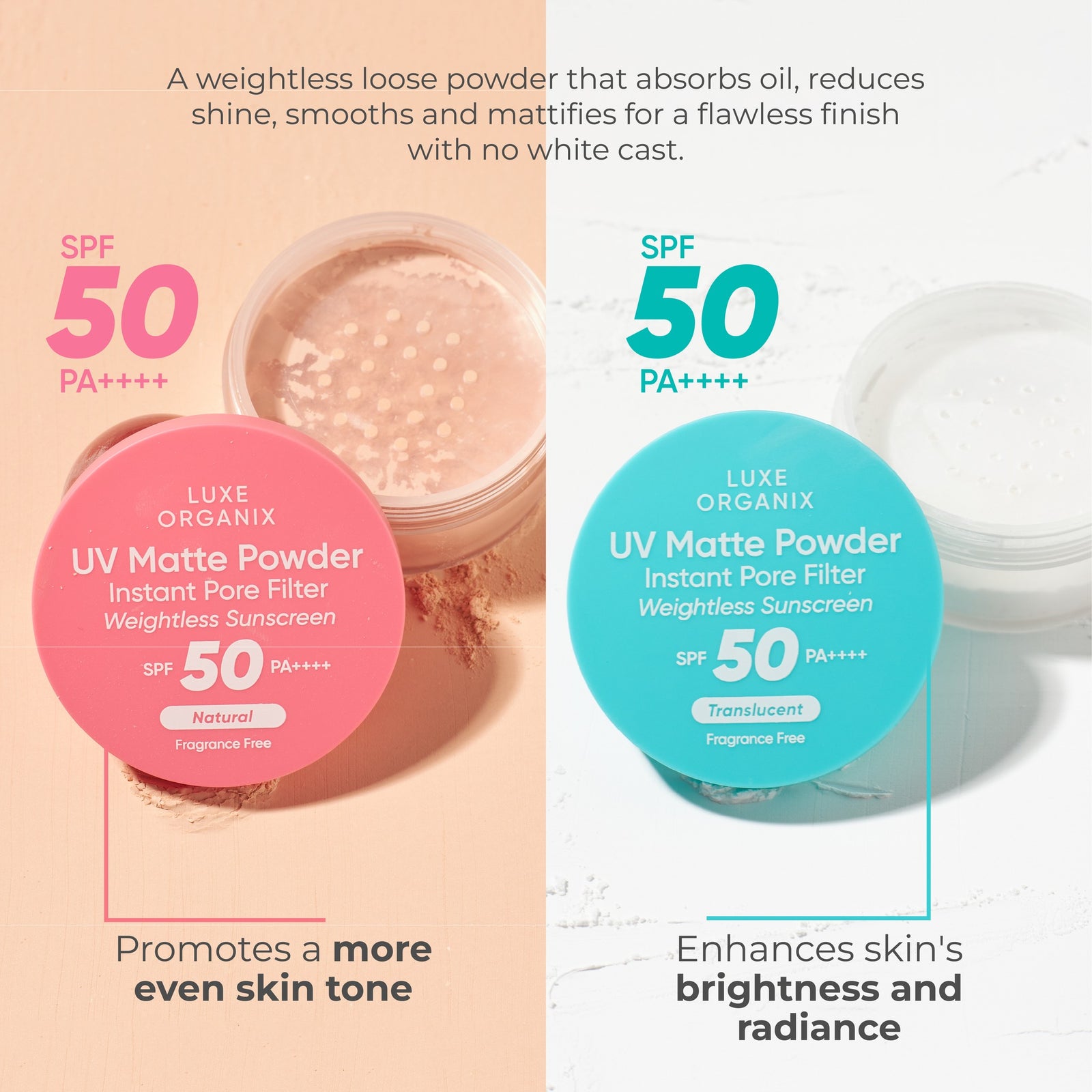 Luxe Organix 24h Zero Sebum Instant Pore Blurring Weightless Matte Powder SPF50 15g | Face Powder, BB Cream, CC Cream and Foundation