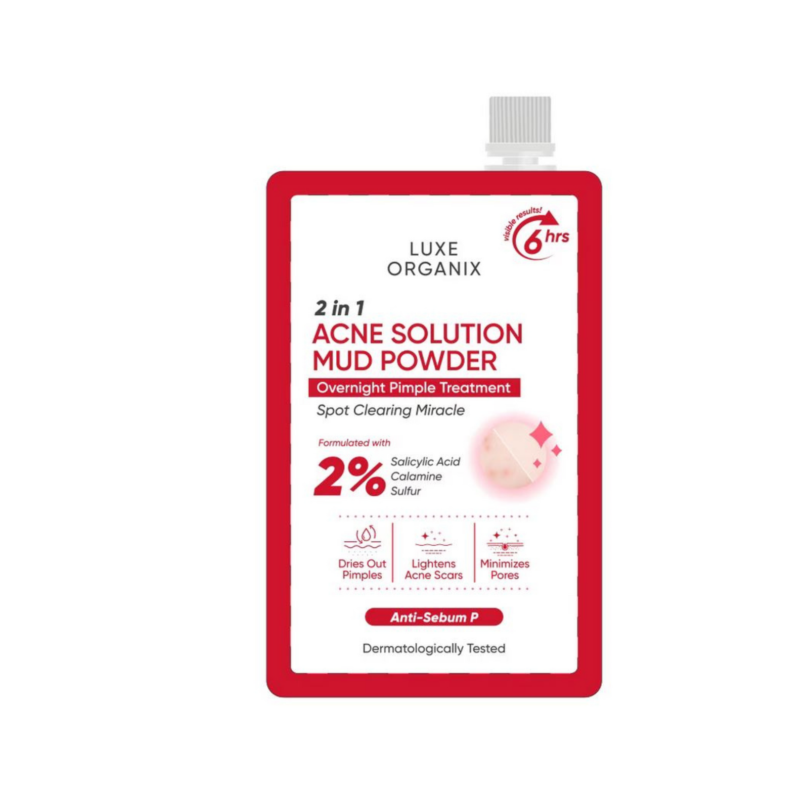 Luxe Organix 2 in 1 Acne Solution Mud Powder Overnight Pimple Treatment 9g | Acne Spot Treatment, Patches and Nose Strips