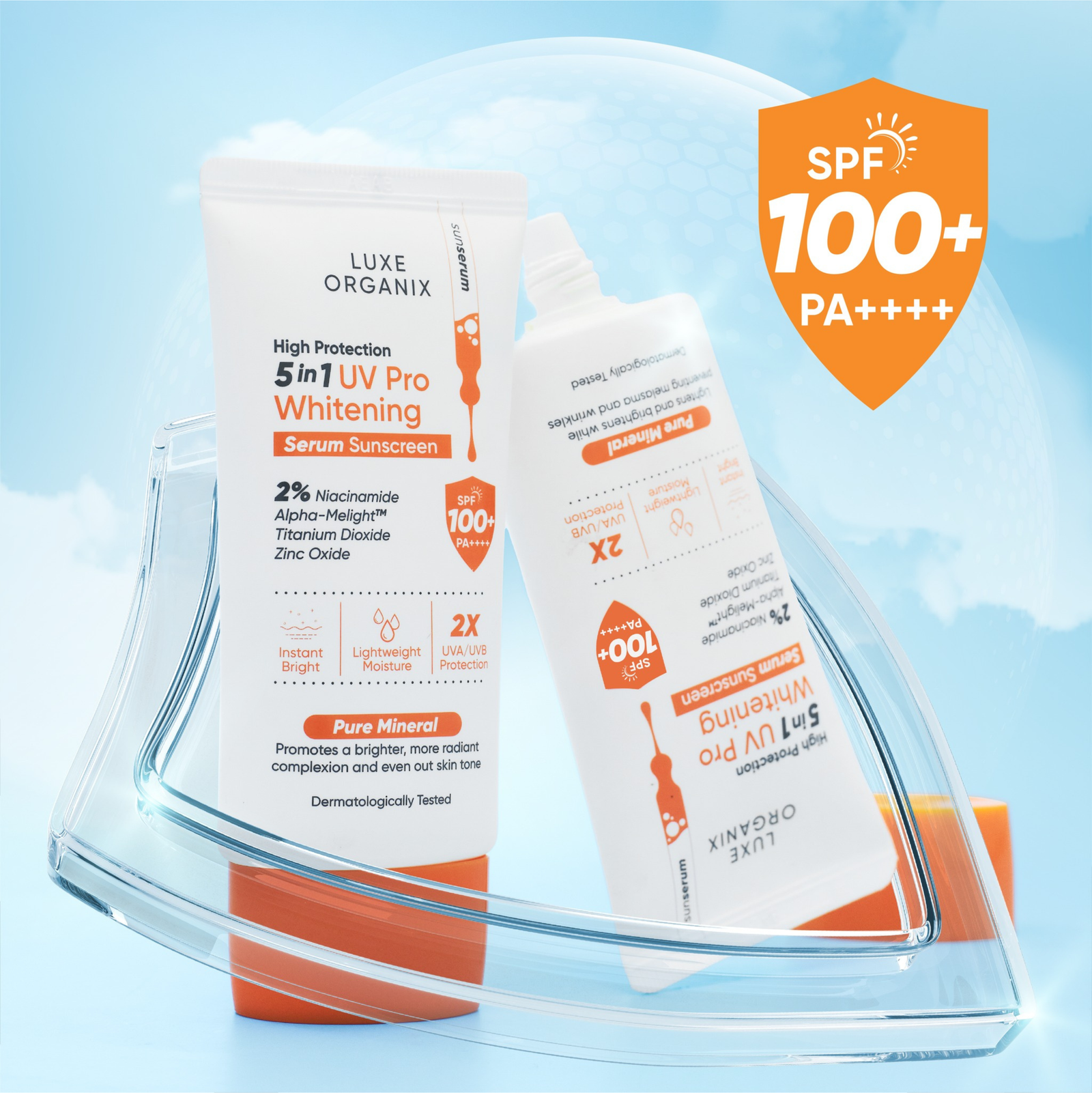 Luxe Organix High Protection 5 in 1 UV Pro Whitening Serum Sunscreen SPF100 40g | Sunscreen