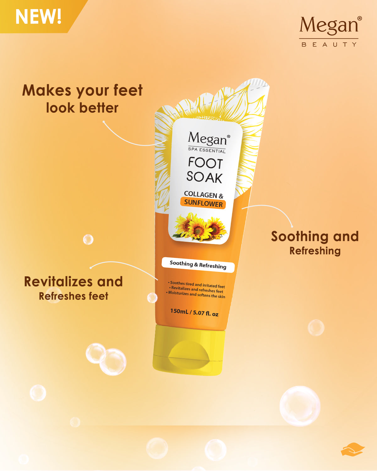 Megan Foot Soak Collagen & Sunflower 150ml | Foot Soak and Scrub Megan Foot Soak Collagen & Sunflower 150ml | Foot Soak and Scrub