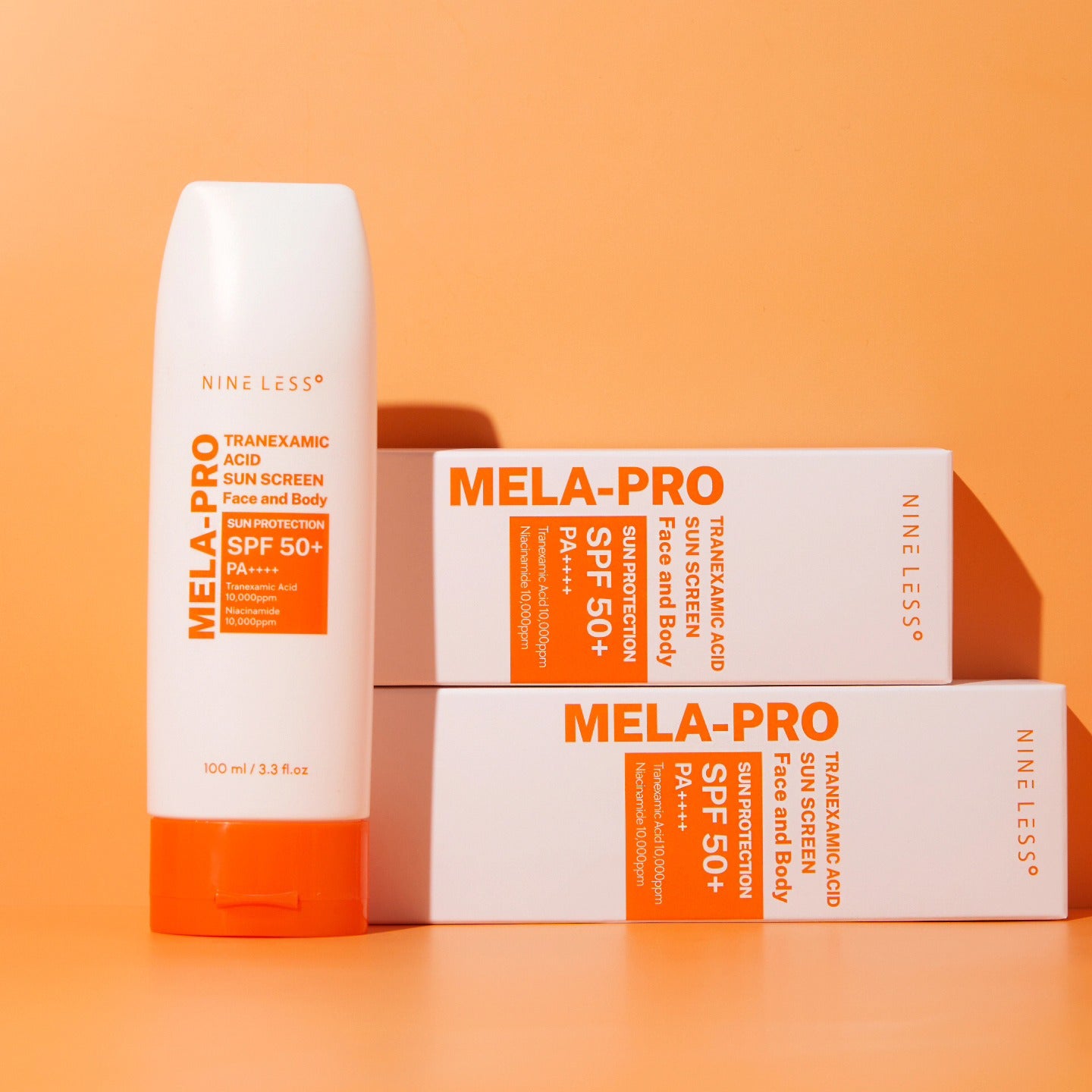 Sunshine Less Screen Nine Less Mela-Pro Tranexamic Acid Sun Screen Face and Body SPF50 100ml ...