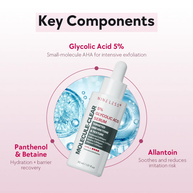 Nine Less Molecule-Clear 5% Glycolic Acid Serum 30ml