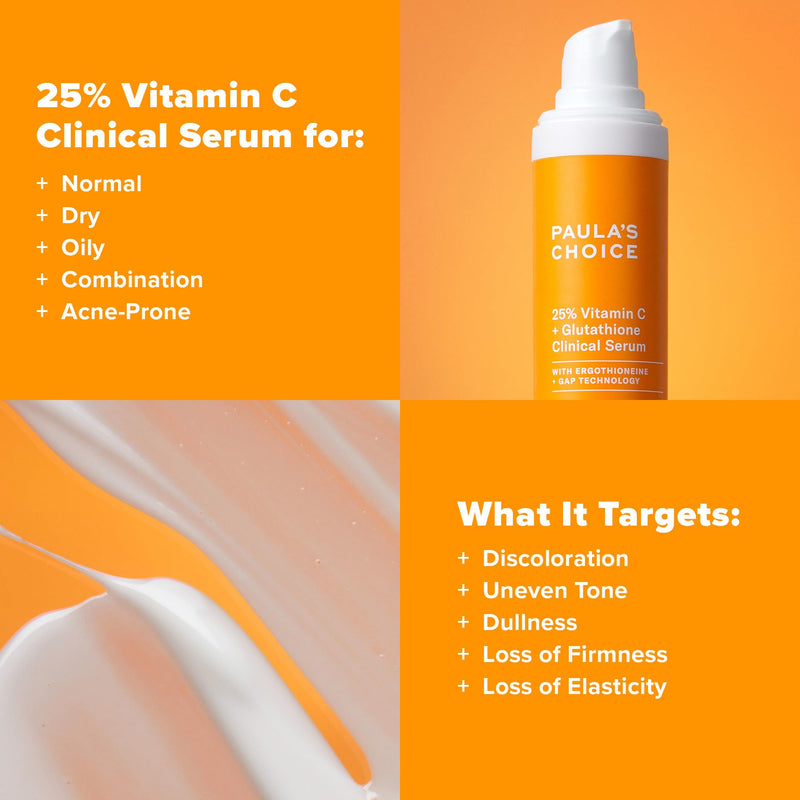 Paula's Choice 25% Vitamin C + Glutathione Clinical Serum 30ml Paula's Choice 25% Vitamin C + Glutathione Clinical Serum 30ml