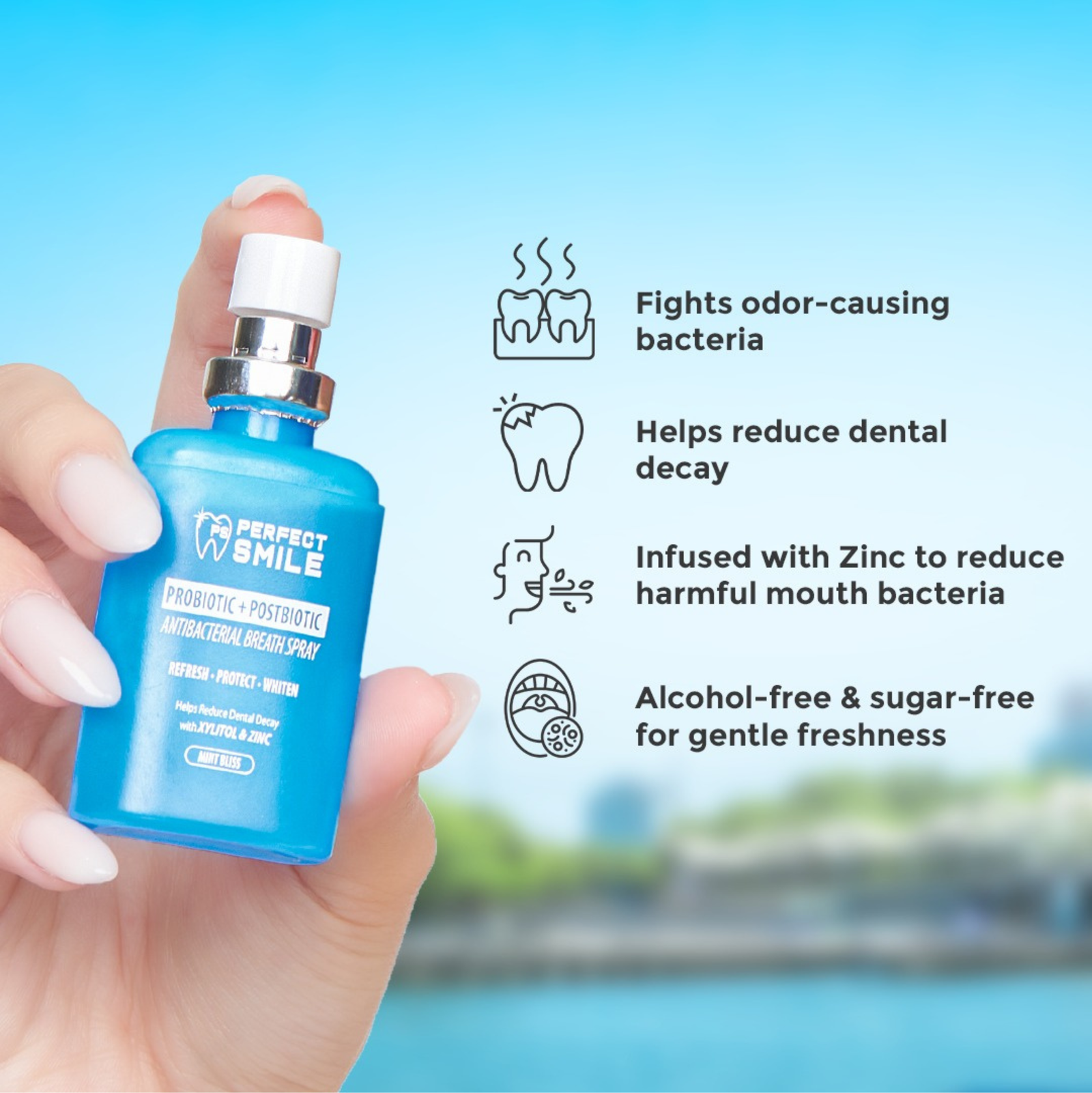 Perfect Smile Probiotic + Postbiotic Antibacterial Breath Spray 15ml | Breath Spray Perfect Smile Probiotic + Postbiotic Antibacterial Breath Spray 15ml | Breath Spray