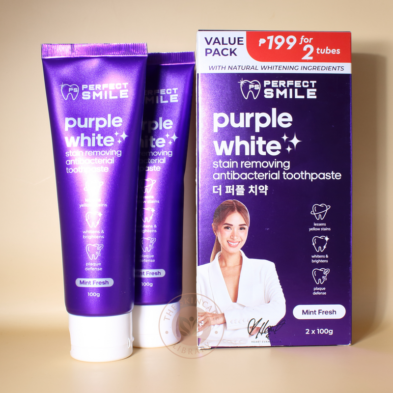 Perfect Smile Purple White Stain Removing Antibacterial Toothpaste Mint Fresh 100g x 2 Tubes