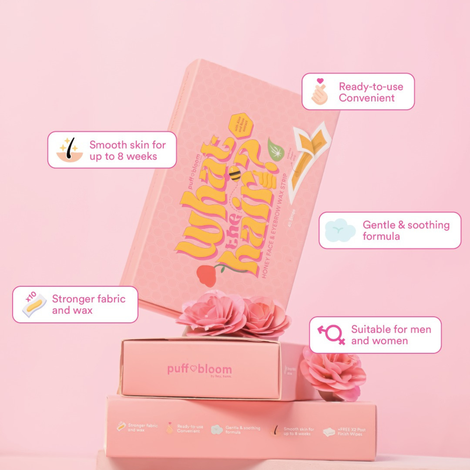 Puff & Bloom What The Hair? Honey Face & Eyebrow Wax Strip 40 Strips | Wax Strips Puff & Bloom What The Hair? Honey Face & Eyebrow Wax Strip 40 Strips | Wax Strips