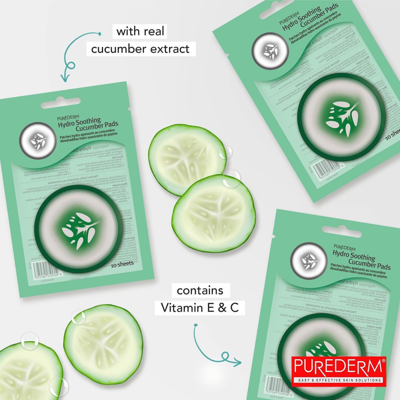 Purederm Hydro Soothing Cucumber Pads 10 Sheets | Eye Serums, Creams and Patches Purederm Hydro Soothing Cucumber Pads 10 Sheets | Eye Serums, Creams and Patches