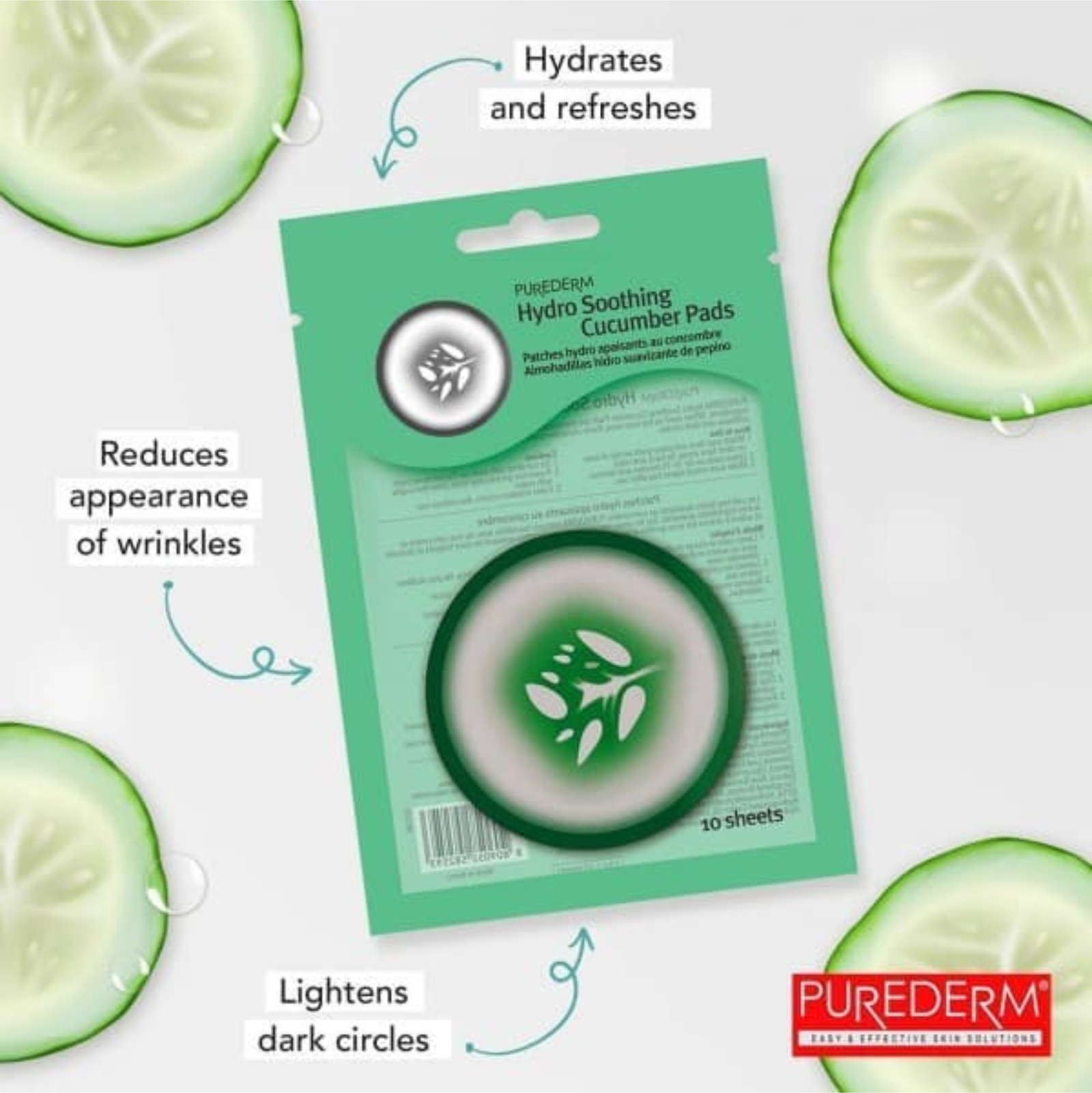 Purederm Hydro Soothing Cucumber Pads 10 Sheets | Eye Serums, Creams and Patches Purederm Hydro Soothing Cucumber Pads 10 Sheets | Eye Serums, Creams and Patches