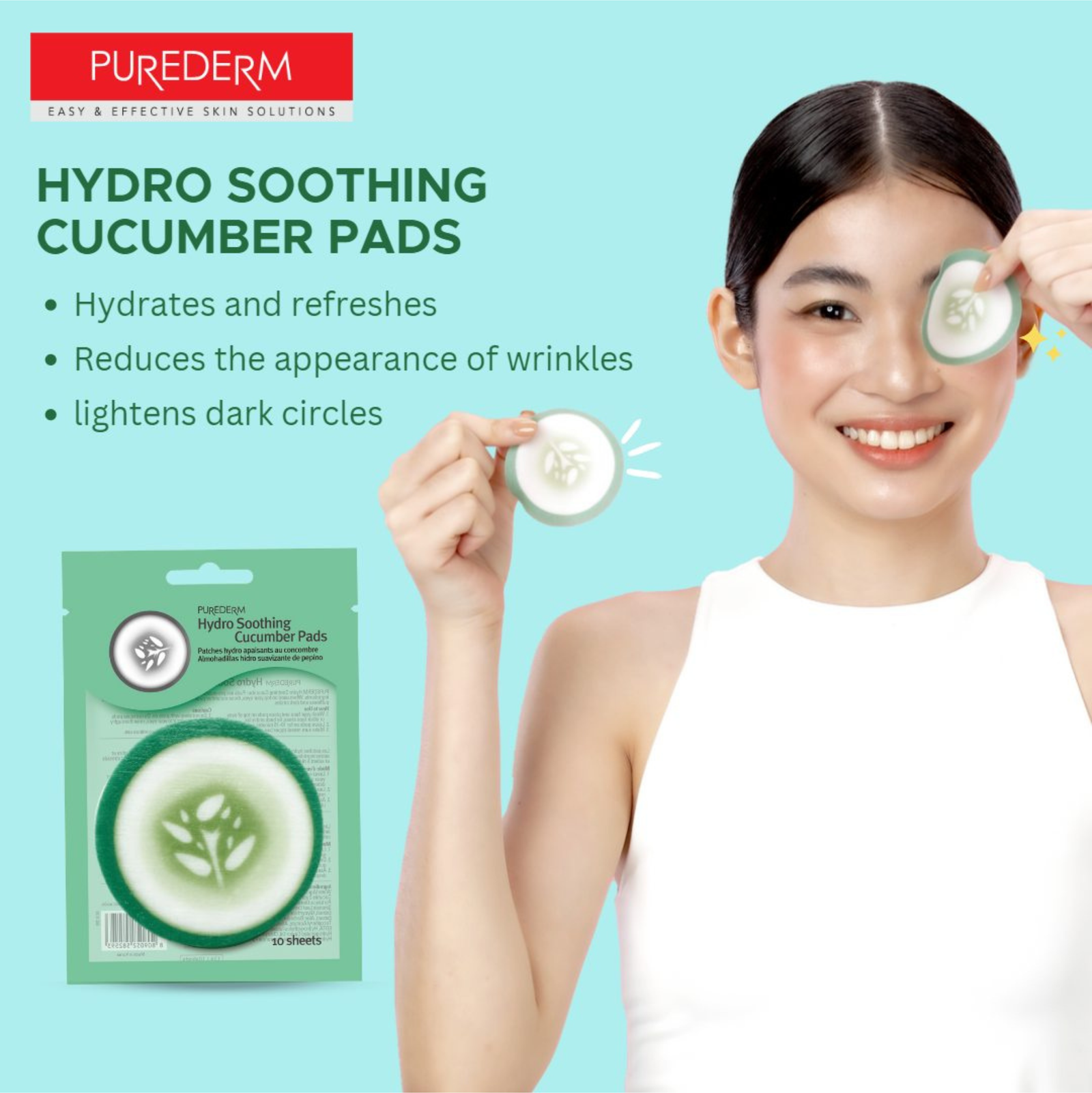 Purederm Hydro Soothing Cucumber Pads 10 Sheets | Eye Serums, Creams and Patches Purederm Hydro Soothing Cucumber Pads 10 Sheets | Eye Serums, Creams and Patches