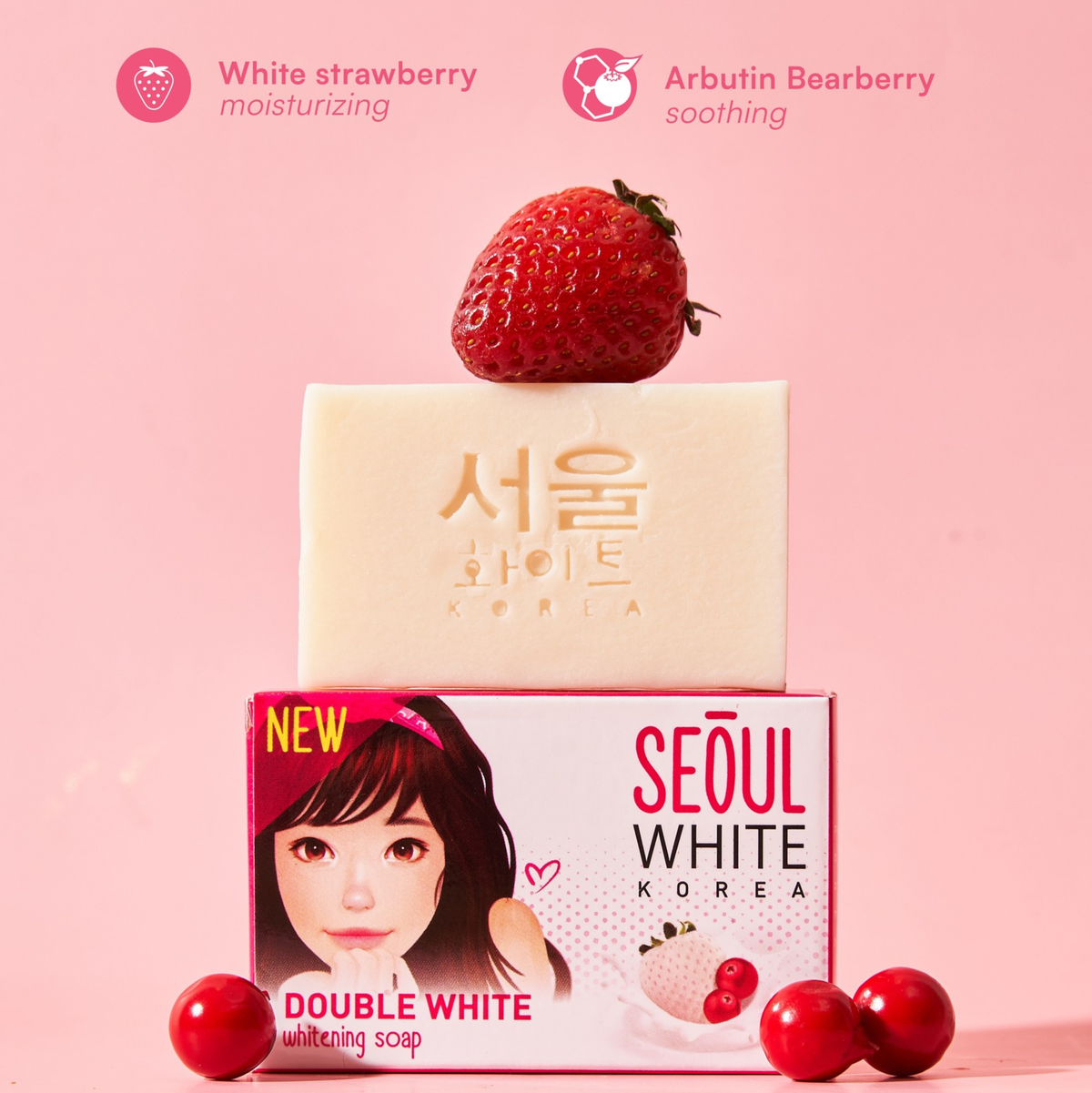 korean white pink strawberry and glutathione Seoul White Korea Double White Whitening Soap 90g