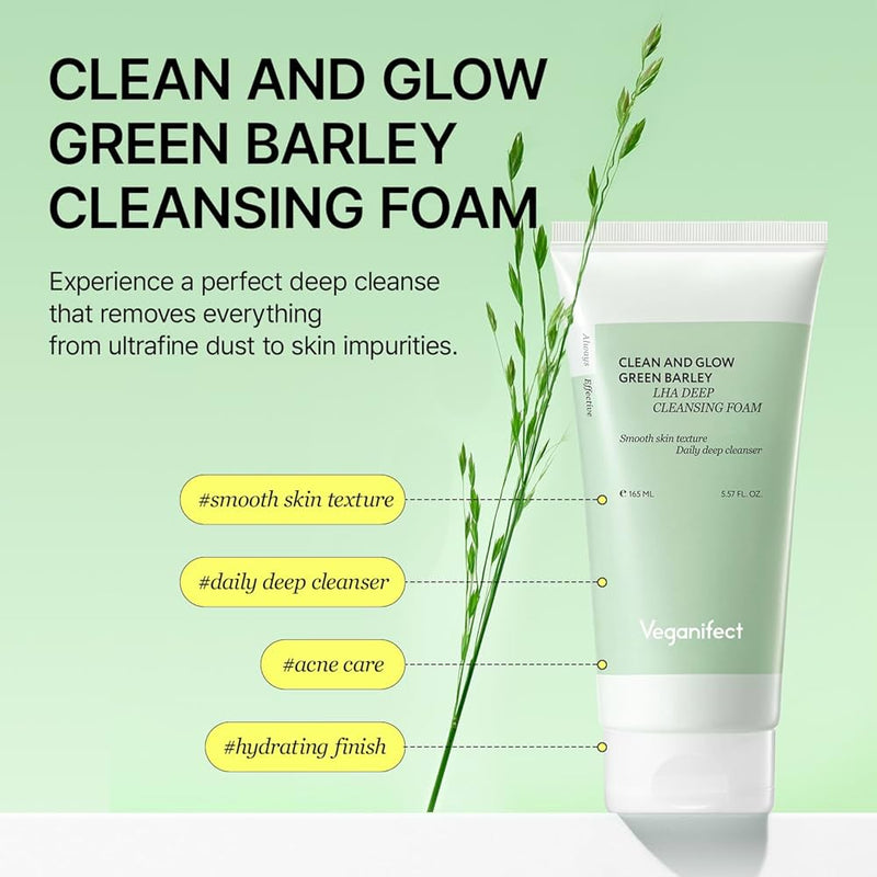 Veganifect Clean and Glow Green Barley LHA Deep Cleansing Foam 165ml