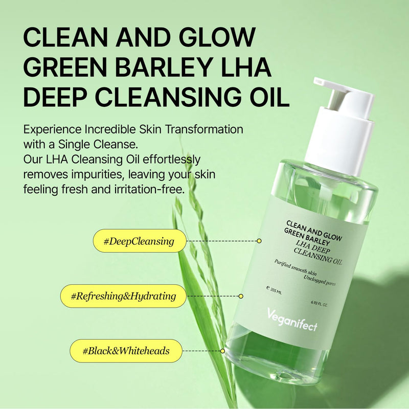 Veganifect Clean and Glow Green Barley LHA Deep Cleansing Oil 205ml