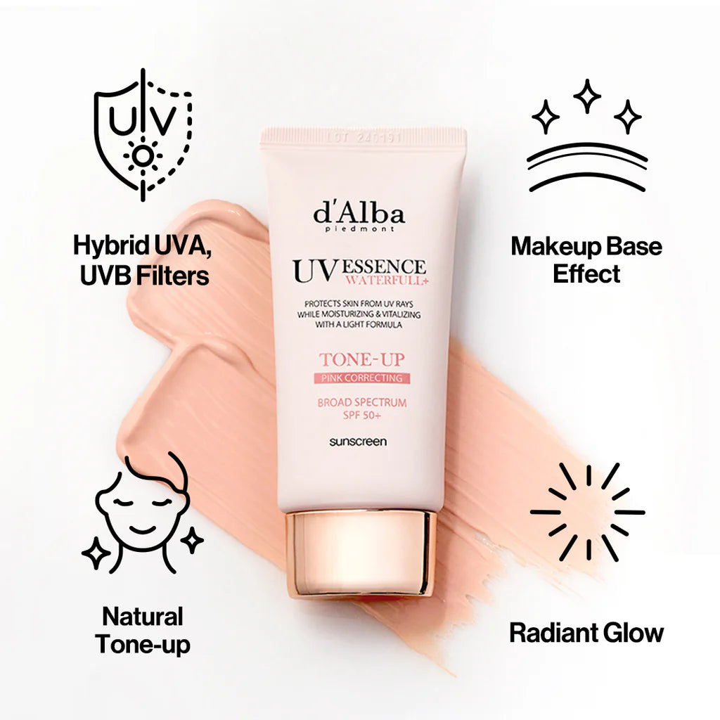 d'Alba UV Essence Waterfull Tone-Up Pink Correcting Sunscreen SPF50 50ml | Sunscreen